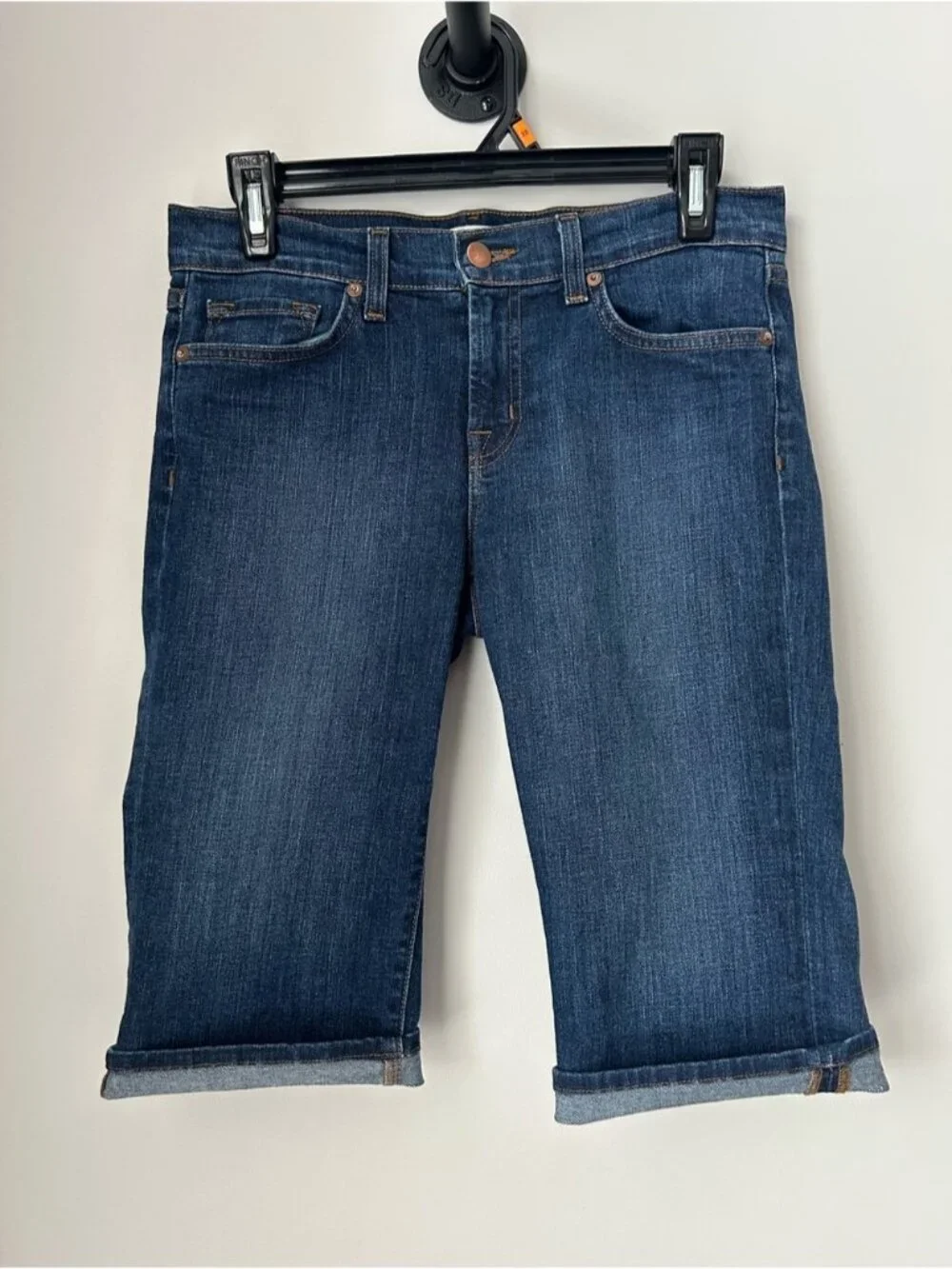 J Brand Dark Blue Cropped Denim Bermuda Shorts